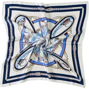 Women Blue Chain Headscarf Satin Bandana Pattern Polyester Breathable Scarves